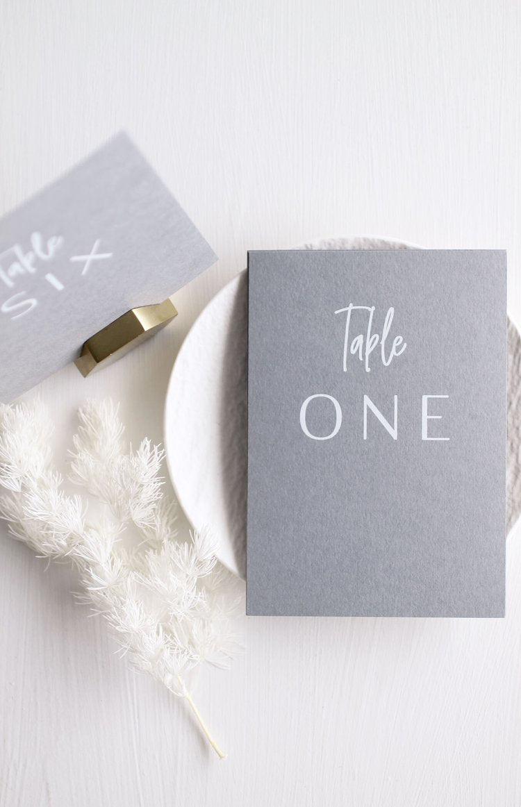 Belle Grey/White Table Number Cards (Numbers 1-8 Only)