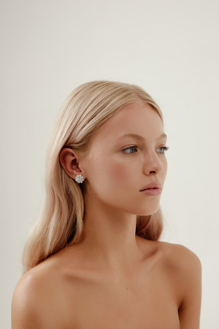 CHARLOTTE - Crystal stud wedding earrings - Silver