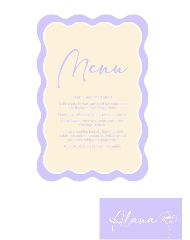 Lilac and Yellow Wave Menu and Place Card