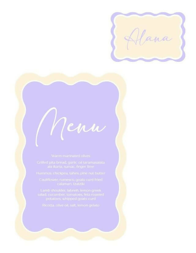 Lilac and Yellow Wave Menu and Place Card