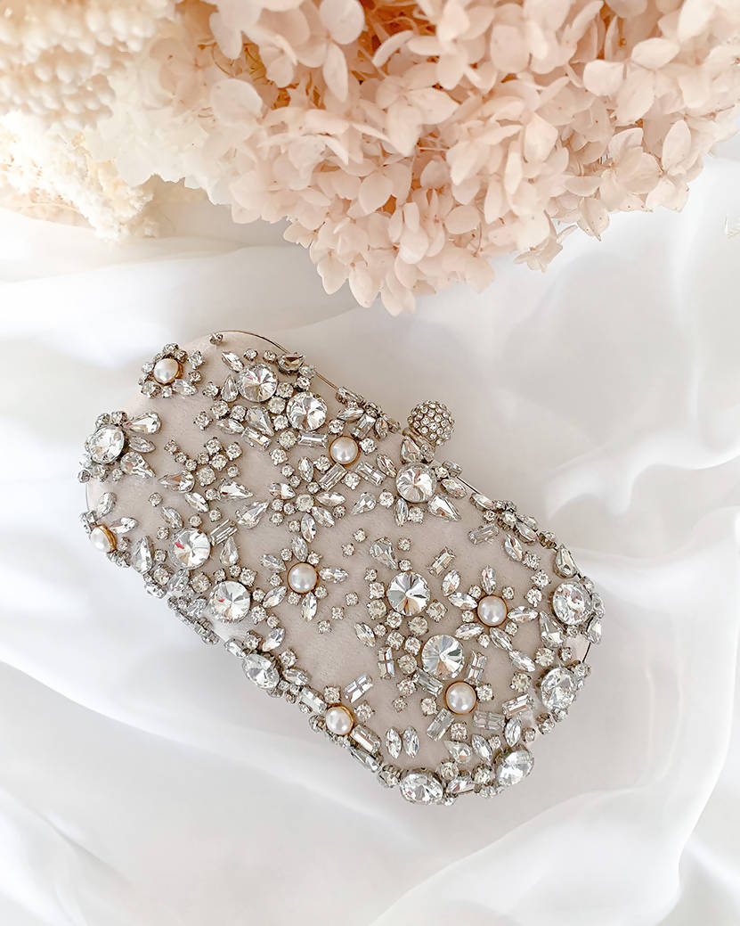 Ophelia – Ivory Crystal Beaded Bridal Clutch