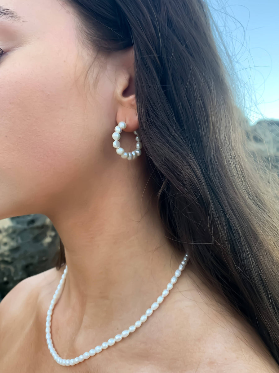 Gemma – Freshwater Pearl Hoop Earrings 925 Sterling Silver