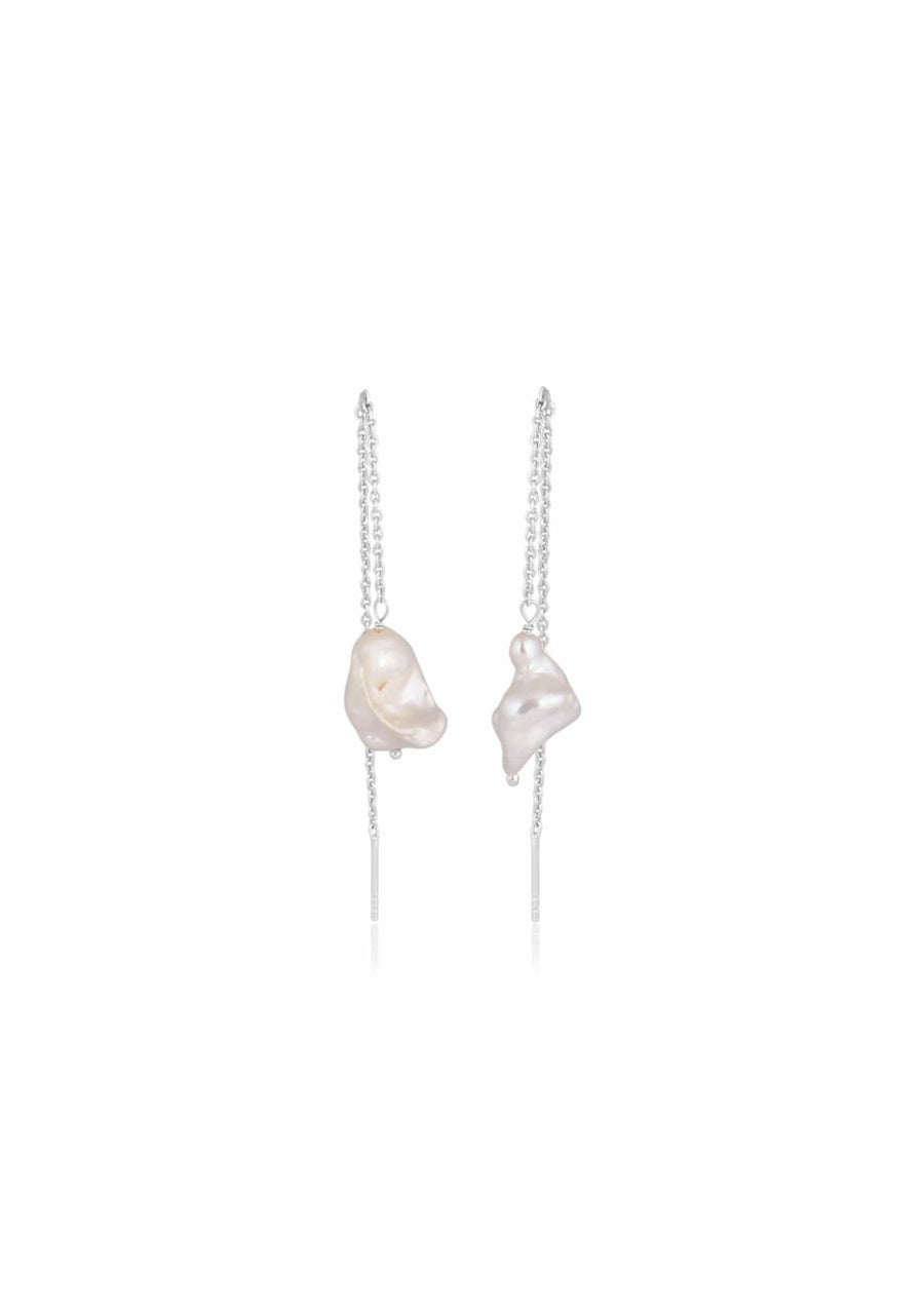 Silver pearl bridal earrings