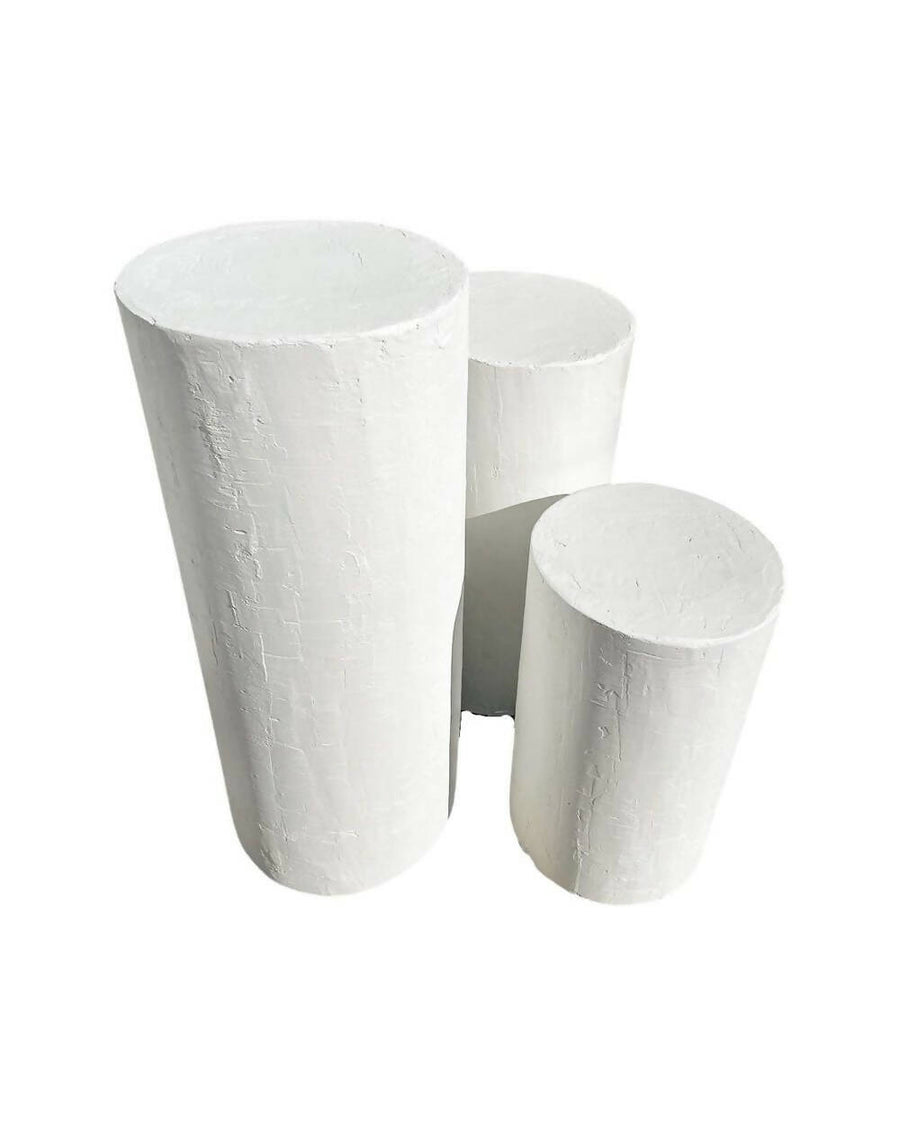 White Round Textured Plinths (Three Available)