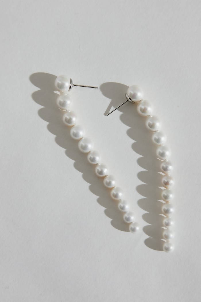 OLYMPIA - LONG PEARL CHAIN WEDDING EARRINGS - SILVER