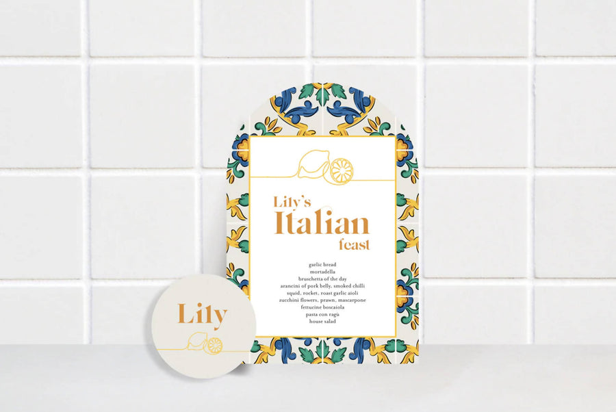 Mediterranean Feast Menu & Place card set
