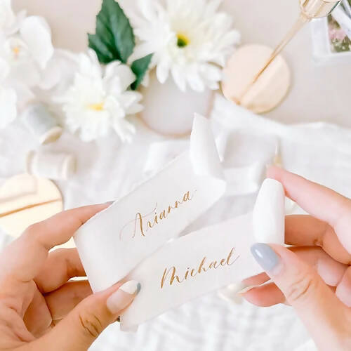 Handmade Paper Roll Place Card with Calligraphy