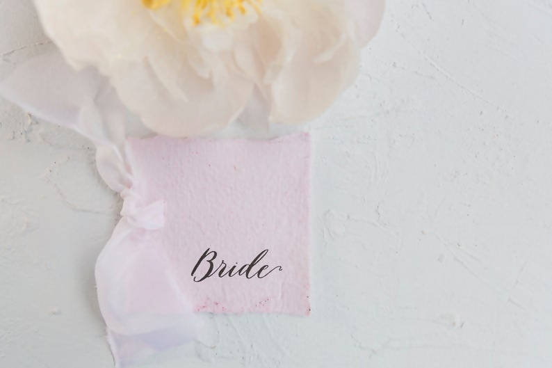 SYBIL | Pink Handmade paper place card/escort card with silk detail