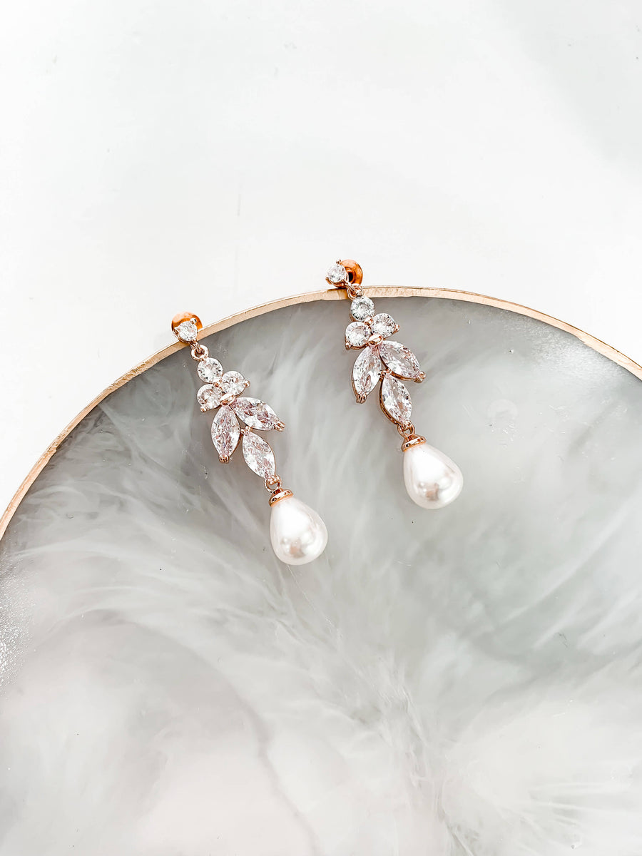 IRENE – Pearl Rose Gold Drop Earrings