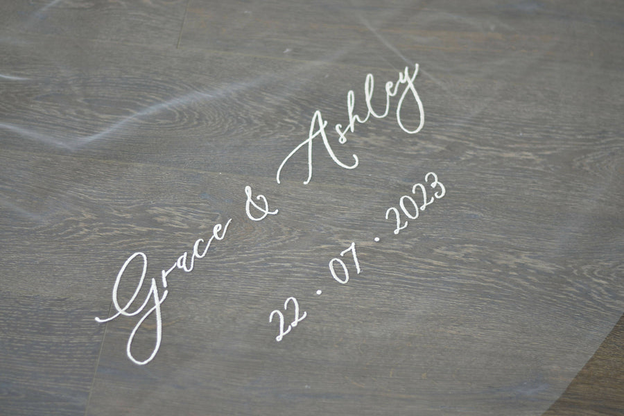 Personalised Wedding Veil - Embroidered Veil with Names and Wedding Date