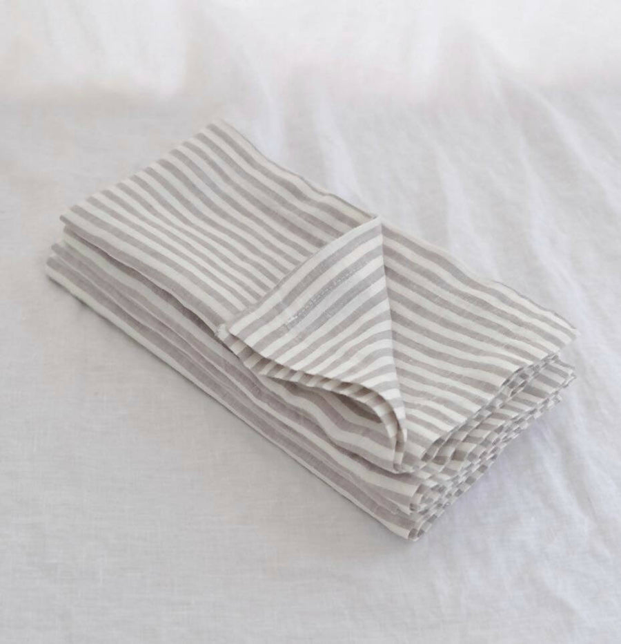 Soft Grey Striped Linen Napkins