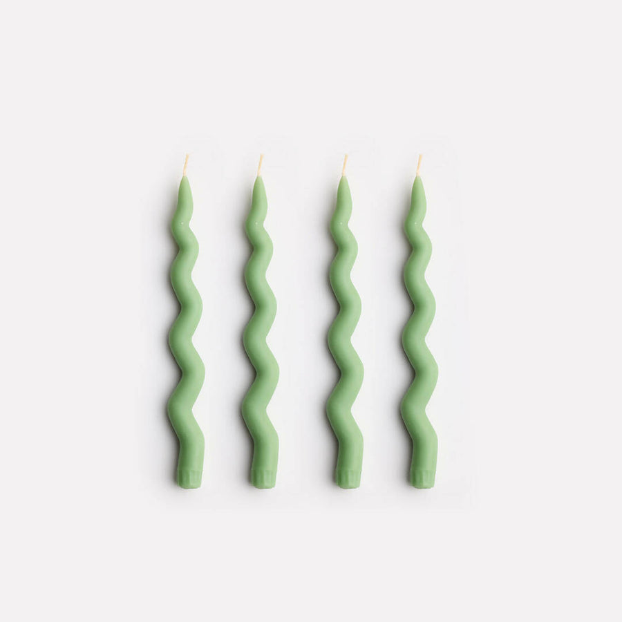Wavy Taper Candle Set in Green Bee