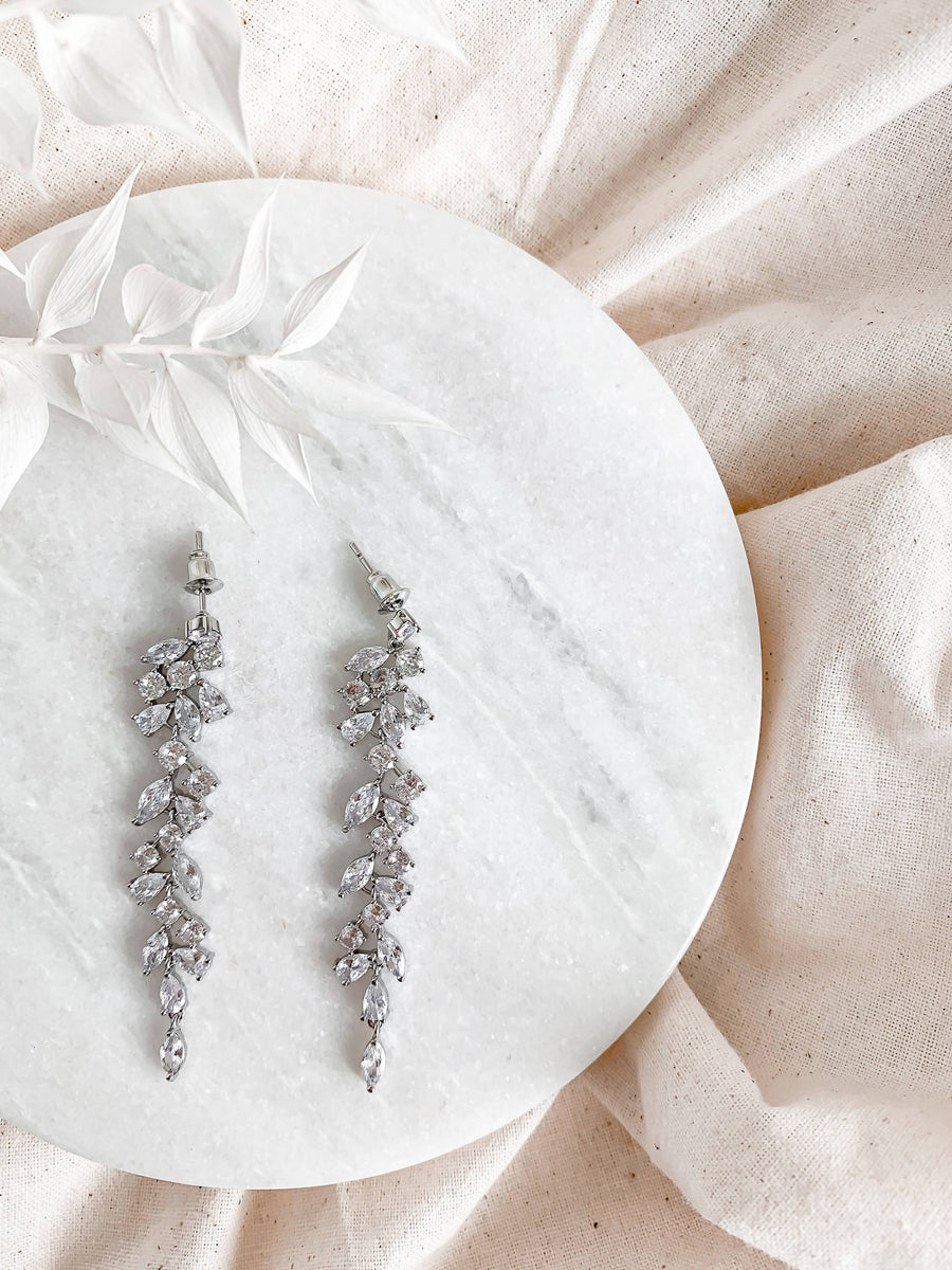 EMMA – Silver Crystal Drop Earrings