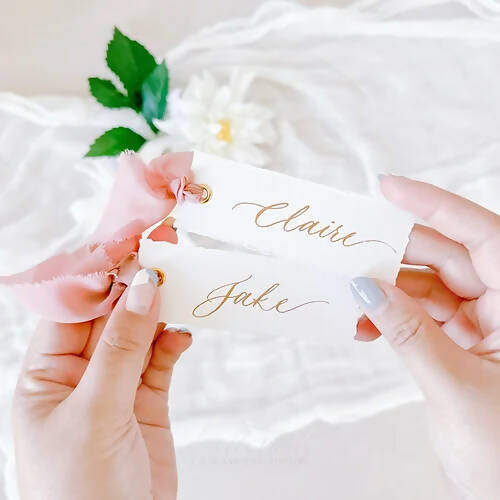 Silk Ribbon Place Cards with Calligraphy