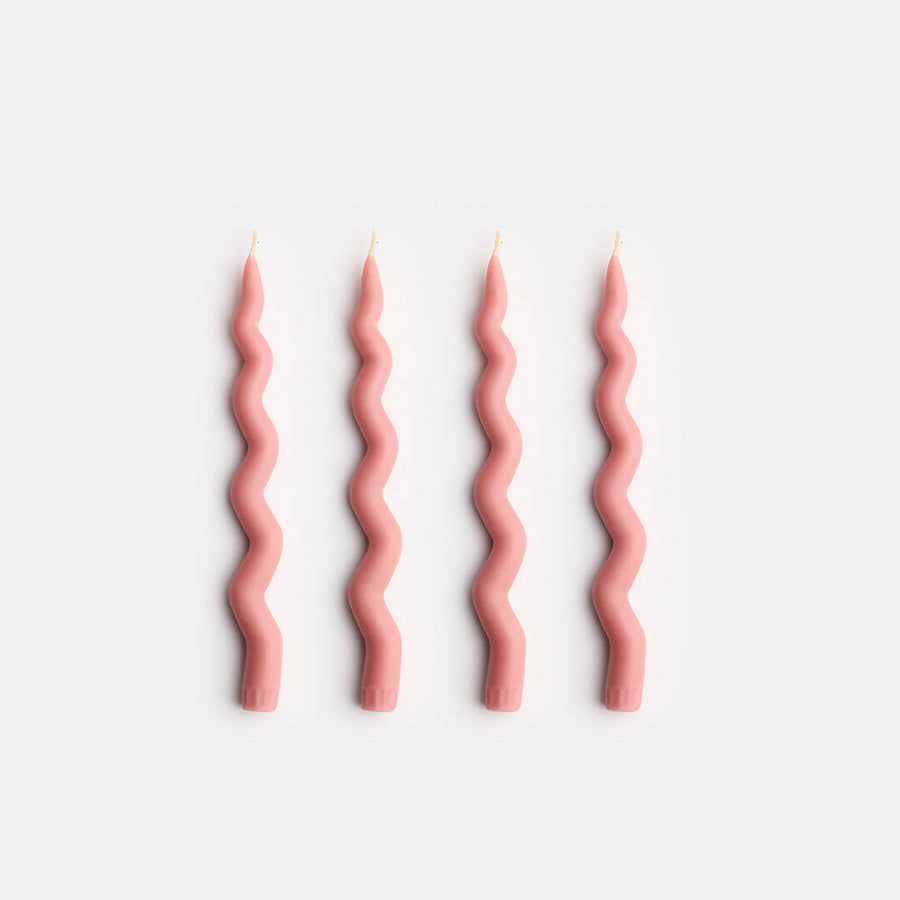 Wavy Taper Candle Set in Dusty Rose