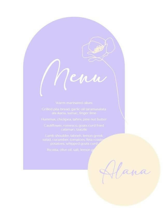 Lilac and Yellow Arch Menu and Place Card