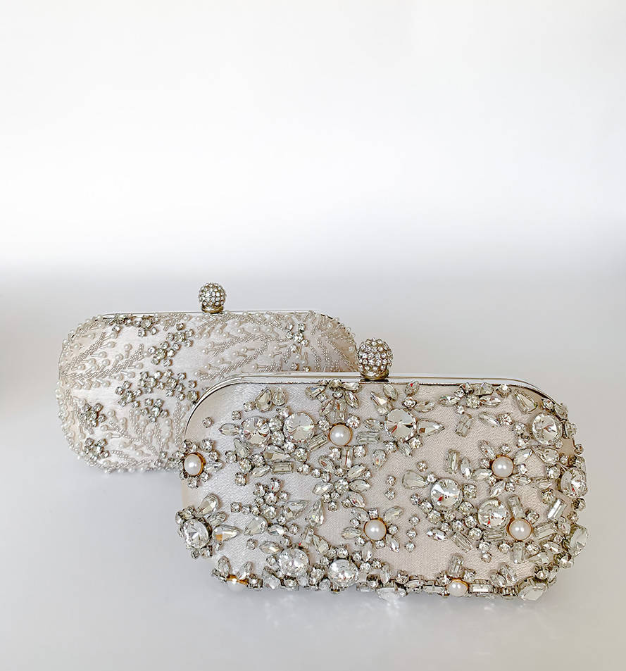 Ophelia – Ivory Crystal Beaded Bridal Clutch